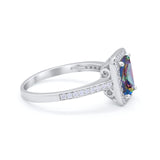 Art Deco Halo Wedding Bridal Ring Baguette Round Cubic Zirconia 925 Sterling Silver