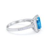 Art Deco Halo Wedding Bridal Ring Baguette Round Cubic Zirconia 925 Sterling Silver