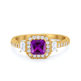 Art Deco Princess Cut Baguette Bridal Wedding Ring Round Cubic Zirconia 925 Sterling Silver