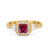 Art Deco Princess Cut Baguette Bridal Wedding Ring Round Cubic Zirconia 925 Sterling Silver