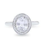 Oval Art Deco Halo Wedding Bridal Ring Round Cubic Zirconia 925 Sterling Silver