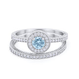Two Piece Art Deco Engagement Bridal Set Ring Round Cubic Zirconia 925 Sterling Silver