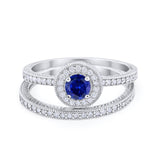 Two Piece Art Deco Engagement Bridal Set Ring Round Cubic Zirconia 925 Sterling Silver