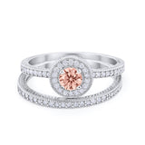 Two Piece Art Deco Engagement Bridal Set Ring Round Cubic Zirconia 925 Sterling Silver