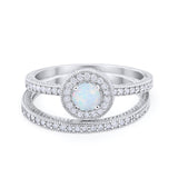 Two Piece Art Deco Engagement Bridal Set Ring Round Cubic Zirconia 925 Sterling Silver