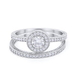 Two Piece Art Deco Engagement Bridal Set Ring Round Cubic Zirconia 925 Sterling Silver