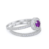 Two Piece Art Deco Engagement Bridal Set Ring Round Cubic Zirconia 925 Sterling Silver