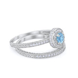 Two Piece Art Deco Engagement Bridal Set Ring Round Cubic Zirconia 925 Sterling Silver
