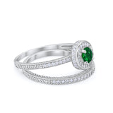Two Piece Art Deco Engagement Bridal Set Ring Round Cubic Zirconia 925 Sterling Silver