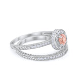 Two Piece Art Deco Engagement Bridal Set Ring Round Cubic Zirconia 925 Sterling Silver