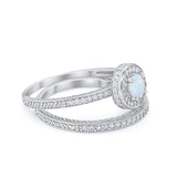 Two Piece Art Deco Engagement Bridal Set Ring Round Cubic Zirconia 925 Sterling Silver