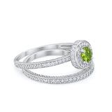 Two Piece Art Deco Engagement Bridal Set Ring Round Cubic Zirconia 925 Sterling Silver