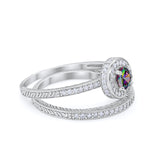 Two Piece Art Deco Engagement Bridal Set Ring Round Cubic Zirconia 925 Sterling Silver