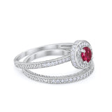 Two Piece Art Deco Engagement Bridal Set Ring Round Cubic Zirconia 925 Sterling Silver