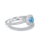Two Piece Art Deco Engagement Bridal Set Ring Round Cubic Zirconia 925 Sterling Silver
