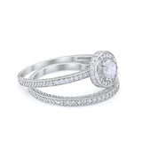 Two Piece Art Deco Engagement Bridal Set Ring Round Cubic Zirconia 925 Sterling Silver