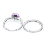 Two Piece Art Deco Engagement Bridal Set Ring Round Cubic Zirconia 925 Sterling Silver