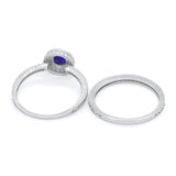 Two Piece Art Deco Engagement Bridal Set Ring Round Cubic Zirconia 925 Sterling Silver