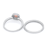 Two Piece Art Deco Engagement Bridal Set Ring Round Cubic Zirconia 925 Sterling Silver