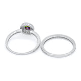 Two Piece Art Deco Engagement Bridal Set Ring Round Cubic Zirconia 925 Sterling Silver