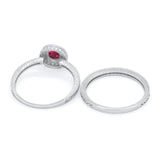 Two Piece Art Deco Engagement Bridal Set Ring Round Cubic Zirconia 925 Sterling Silver