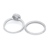 Two Piece Art Deco Engagement Bridal Set Ring Round Cubic Zirconia 925 Sterling Silver
