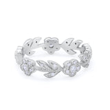 Art Deco Eternity Band Leaf Design Ring Round 925 Sterling Silver