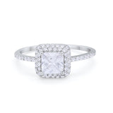 Halo Princess Cut Wedding Engagement Ring Round Cubic Zirconia 925 Sterling Silver