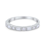 Art Deco Half Eternity Wedding Band Ring Baguette Round 925 Sterling Silver