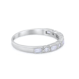 Art Deco Half Eternity Wedding Band Ring Baguette Round 925 Sterling Silver
