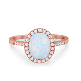 Halo Art Deco Oval Wedding Engagement Bridal Ring Round Cubic Zirconia 925 Sterling Silver