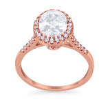 Halo Art Deco Oval Wedding Engagement Bridal Ring Round Cubic Zirconia 925 Sterling Silver