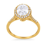 Halo Art Deco Oval Wedding Engagement Bridal Ring Round Cubic Zirconia 925 Sterling Silver