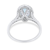 Halo Art Deco Oval Wedding Engagement Bridal Ring Round Cubic Zirconia 925 Sterling Silver