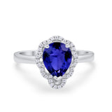 Art Deco Teardrop Pear Shape Wedding Bridal Ring Round Cubic Zirconia 925 Sterling Silver