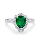 Art Deco Teardrop Pear Shape Wedding Bridal Ring Round Cubic Zirconia 925 Sterling Silver