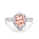 Art Deco Teardrop Pear Shape Wedding Bridal Ring Round Cubic Zirconia 925 Sterling Silver