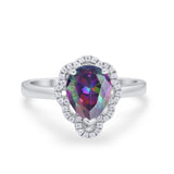 Art Deco Teardrop Pear Shape Wedding Bridal Ring Round Cubic Zirconia 925 Sterling Silver
