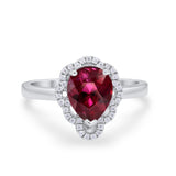 Art Deco Teardrop Pear Shape Wedding Bridal Ring Round Cubic Zirconia 925 Sterling Silver