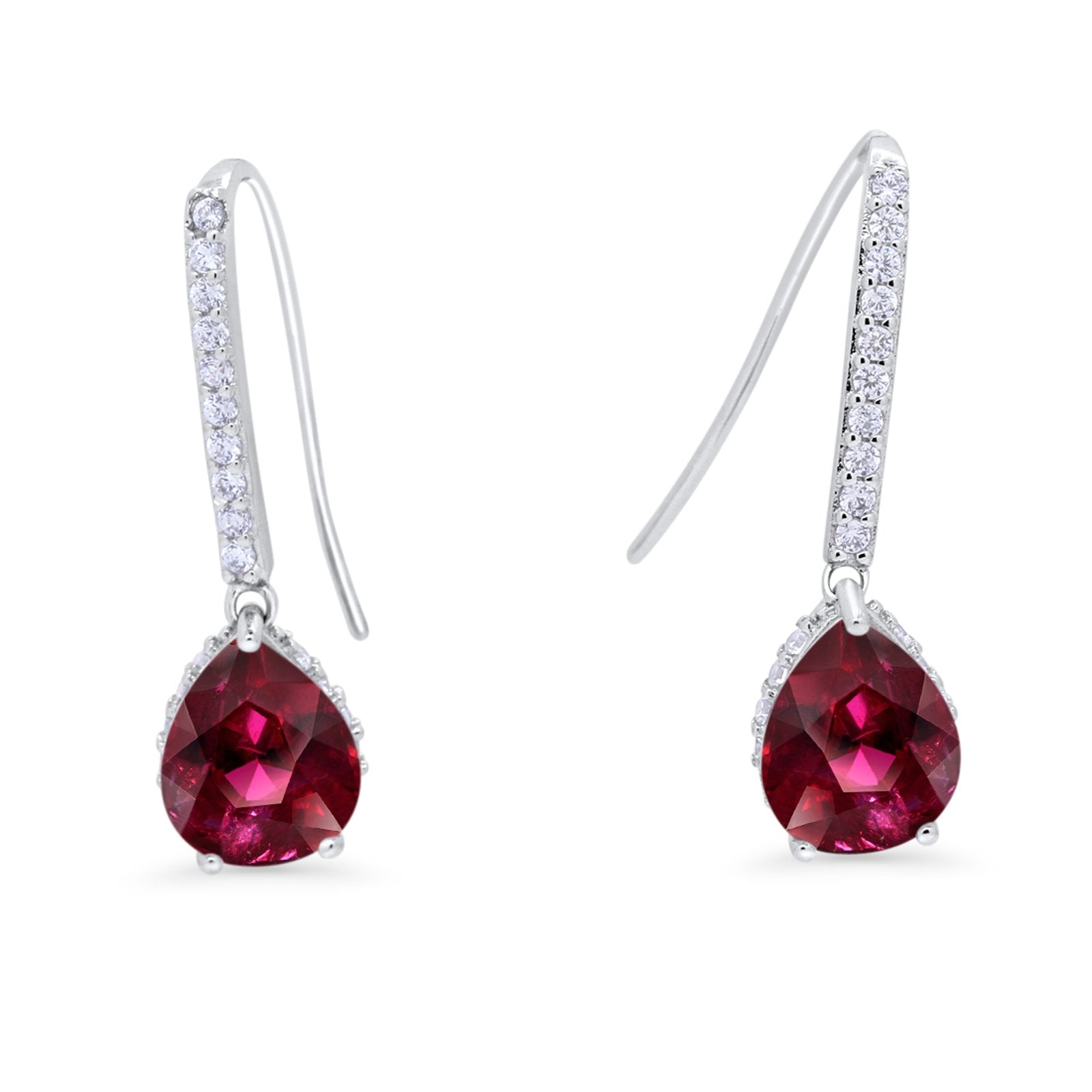 Dangling Fish Hook Earrings Round CZ 925 Sterling Silver Black Tone, Simulated CZ
