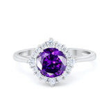 Halo Wedding Engagement Bridal Ring Round Simulated Cubic Zirconia 925 Sterling Silver