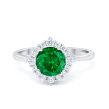 Halo Wedding Engagement Bridal Ring Round Simulated Cubic Zirconia 925 Sterling Silver