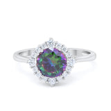 Halo Wedding Engagement Bridal Ring Round Simulated Cubic Zirconia 925 Sterling Silver