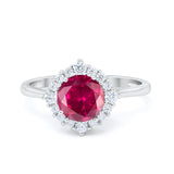 Halo Wedding Engagement Bridal Ring Round Simulated Cubic Zirconia 925 Sterling Silver