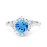 Halo Wedding Engagement Bridal Ring Round Simulated Cubic Zirconia 925 Sterling Silver