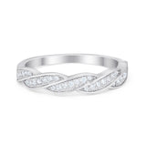 Art Deco Half Eternity Twisted Band Ring Round 925 Sterling Silver