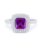 Solitiare Double Halo Wedding Ring Princess Cut Simulated Round Cubic Zirconia 925 Sterling Silver