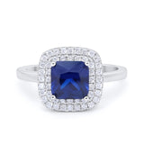 Solitiare Double Halo Wedding Ring Princess Cut Simulated Round Cubic Zirconia 925 Sterling Silver
