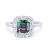 Solitiare Double Halo Wedding Ring Princess Cut Simulated Round Cubic Zirconia 925 Sterling Silver