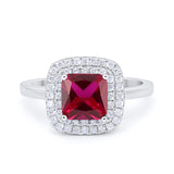 Solitiare Double Halo Wedding Ring Princess Cut Simulated Round Cubic Zirconia 925 Sterling Silver